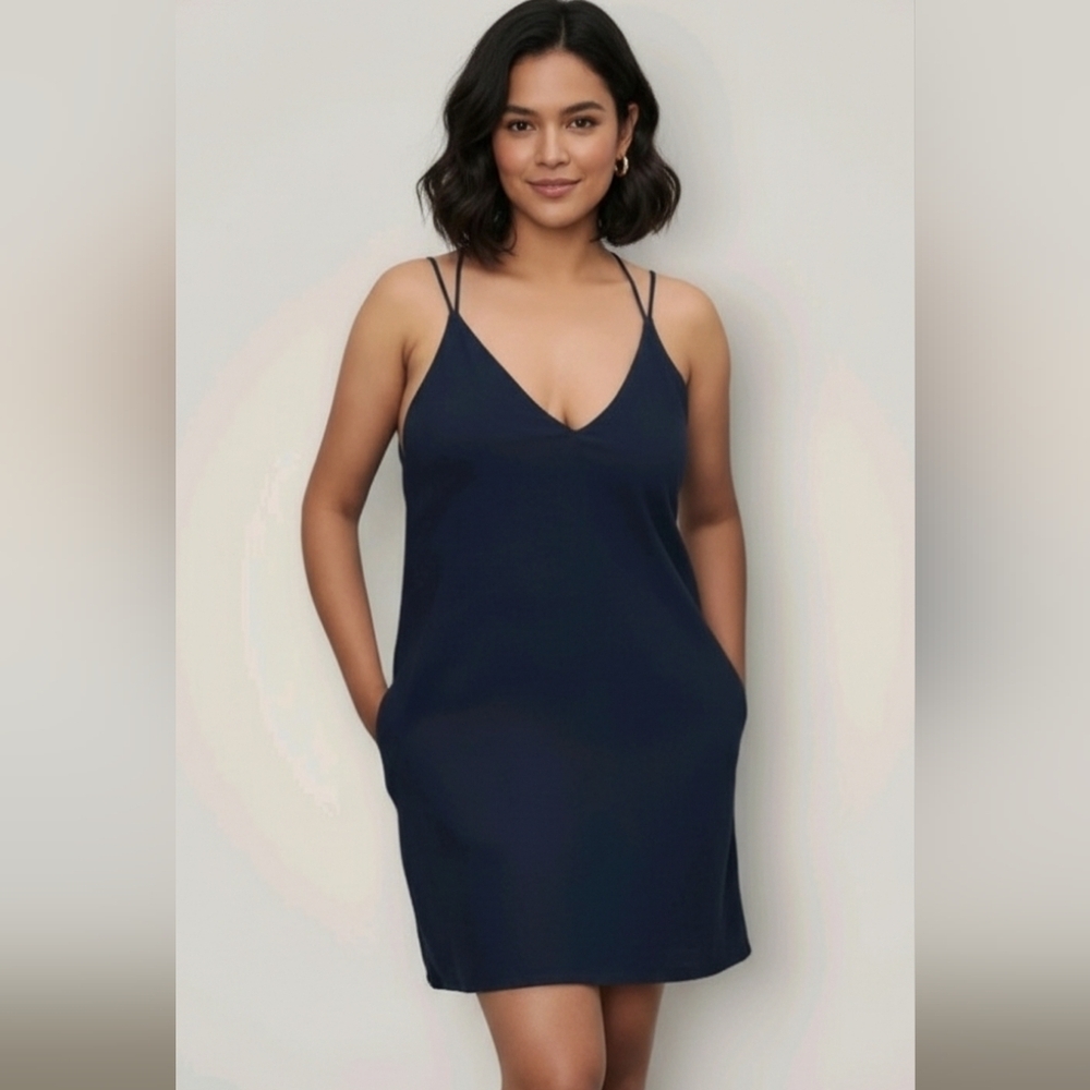 REFORMATION Blue Navy Double V Side Pocket Women's Mini Strappy Dress Size XS